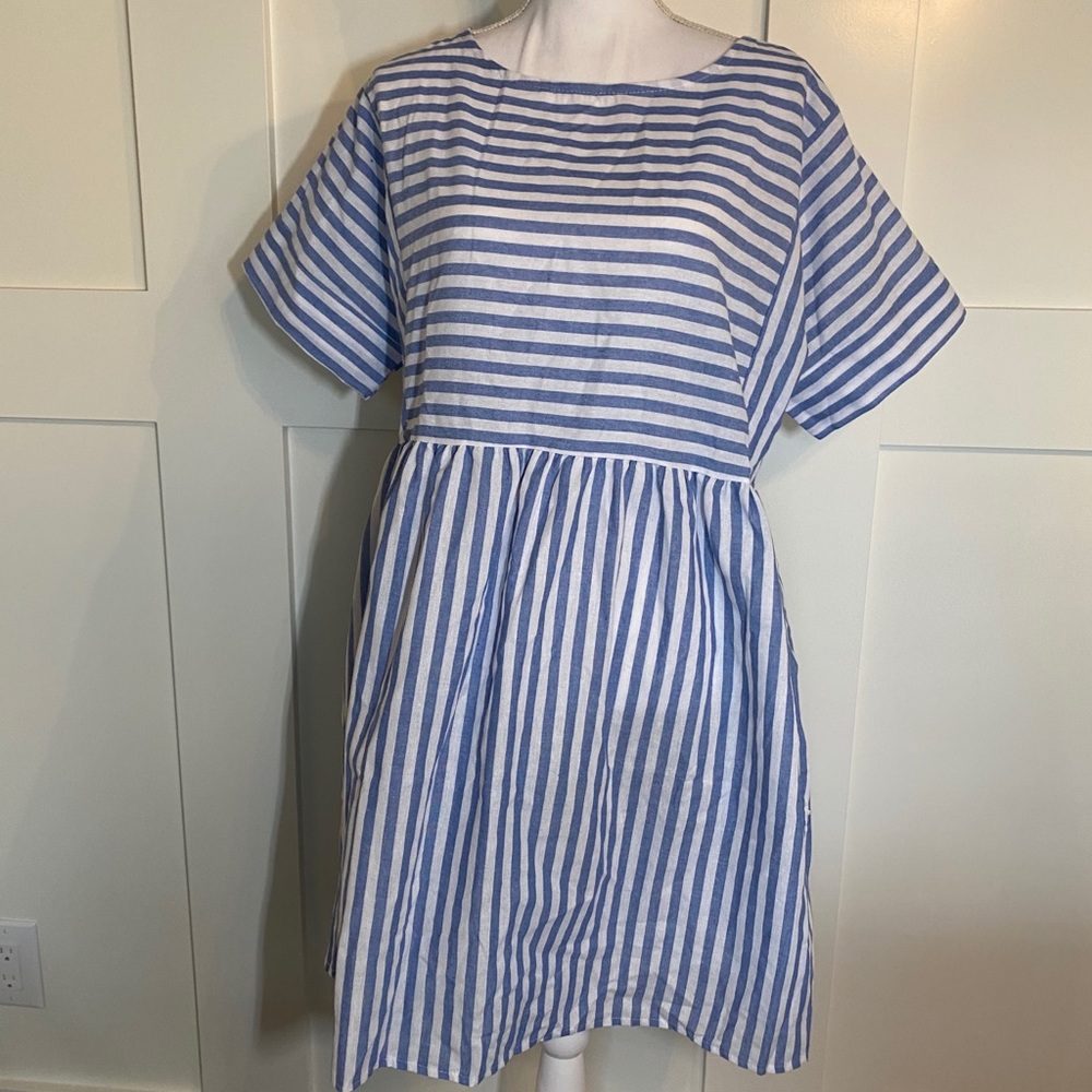 Blue and White Striped Midi Dress